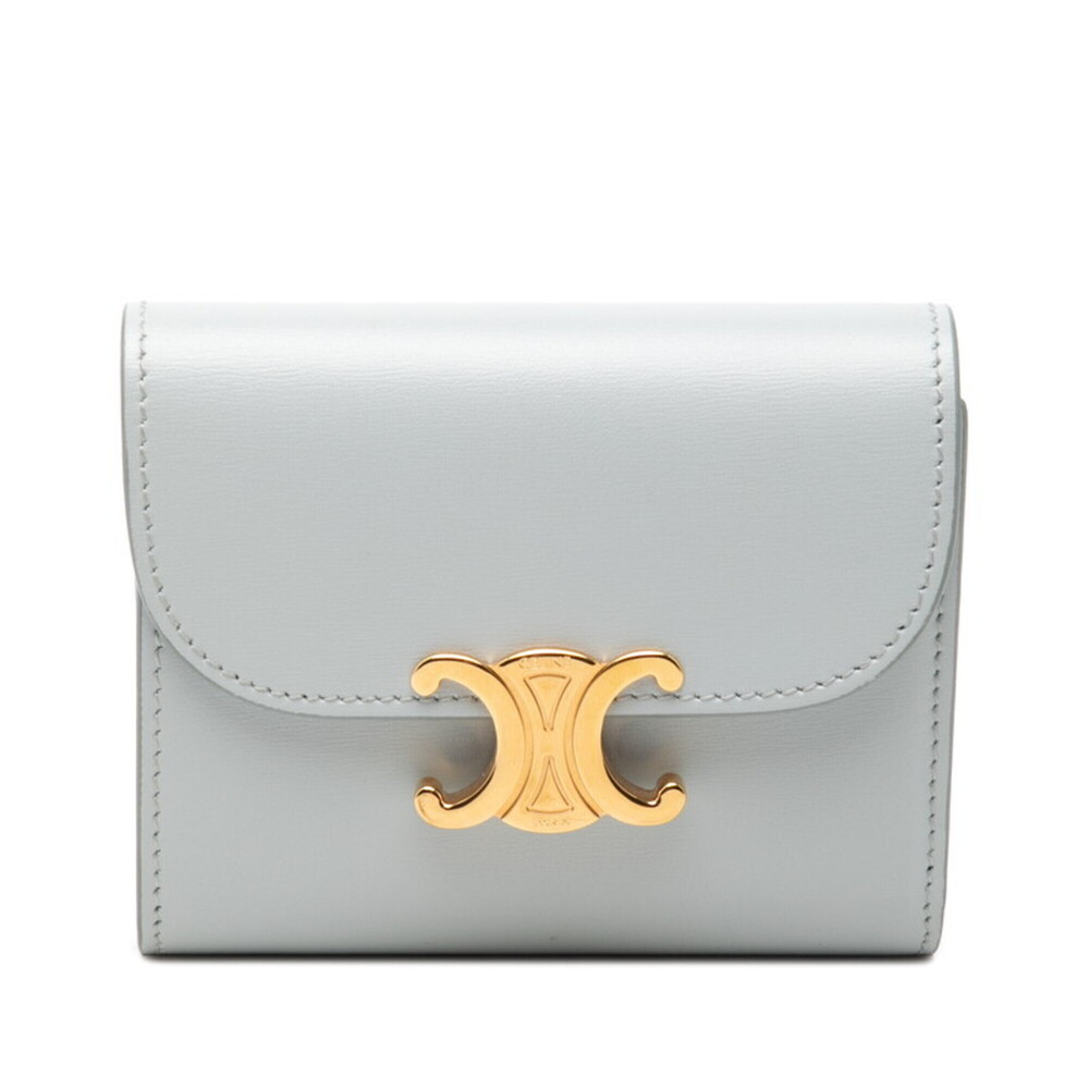 Celine Triomphe Flap Wallet, Tri-fold Compact Ice Blue Leather, Women's CELINE